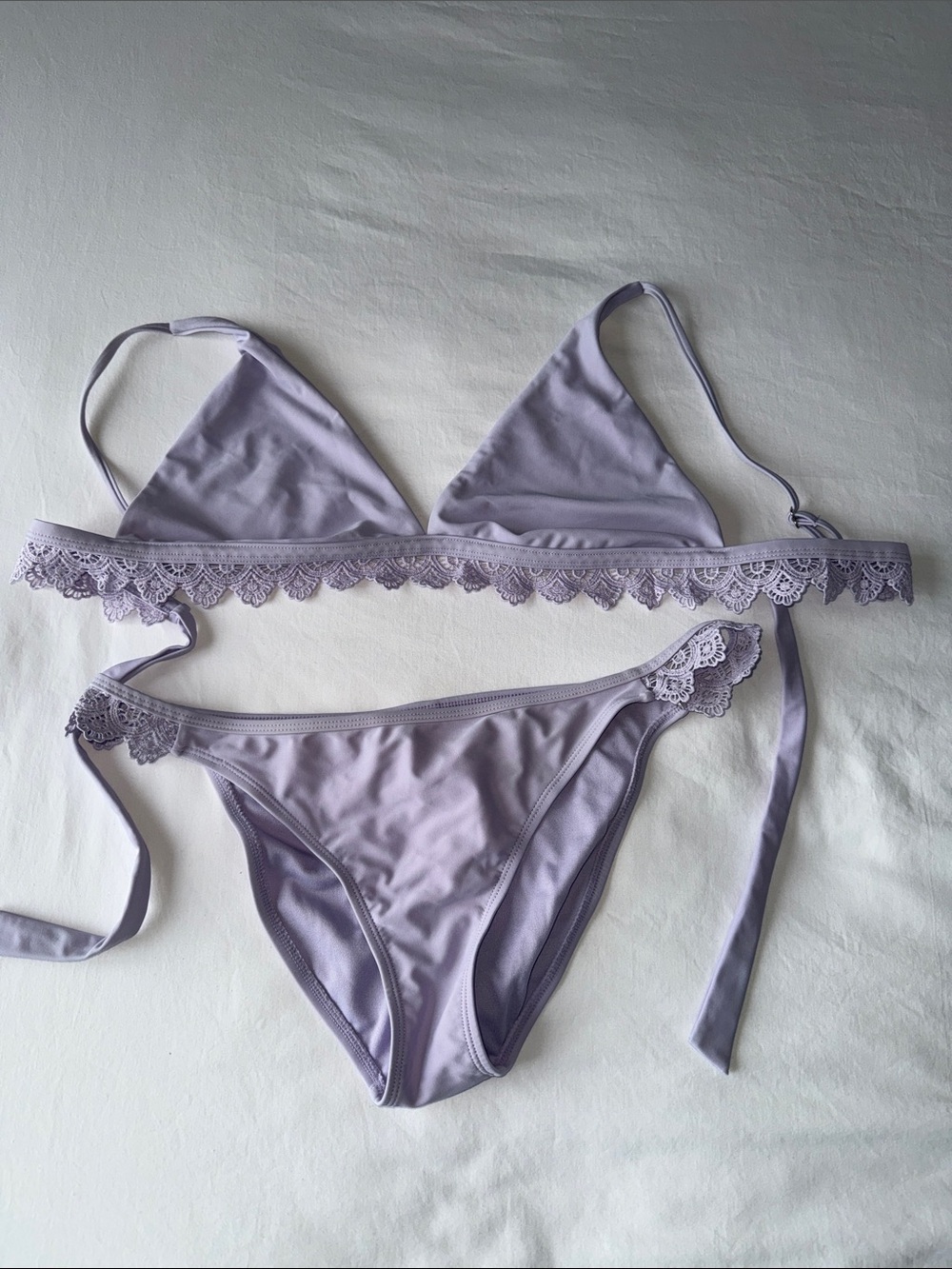 Lilac Lace Trim Triangle Bikini Set